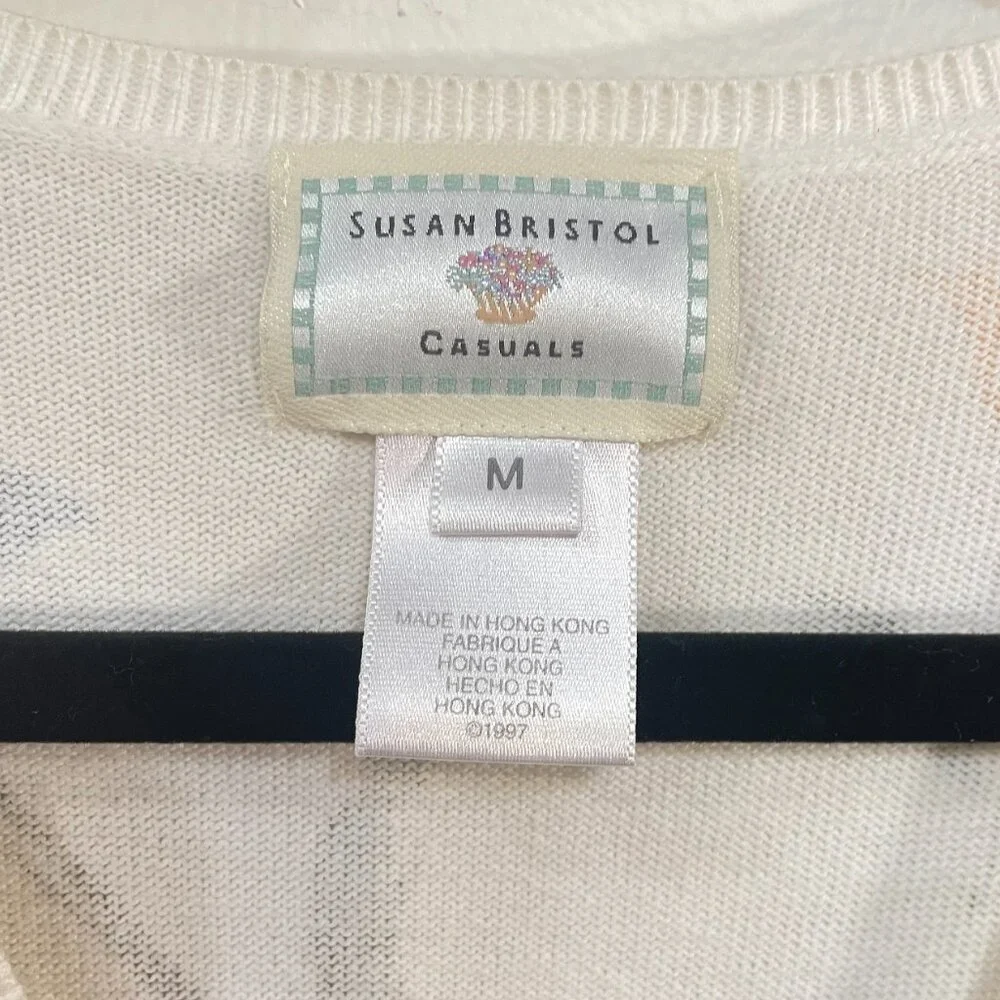 Vintage 100% Cotton Cottagecore Floral Cardigan Susan Bristol M